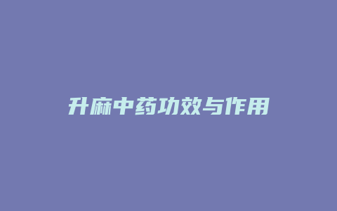 升麻中药功效与作用