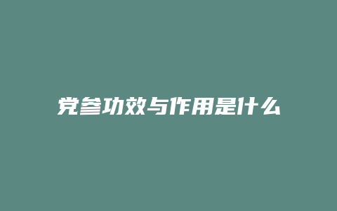 党参功效与作用是什么